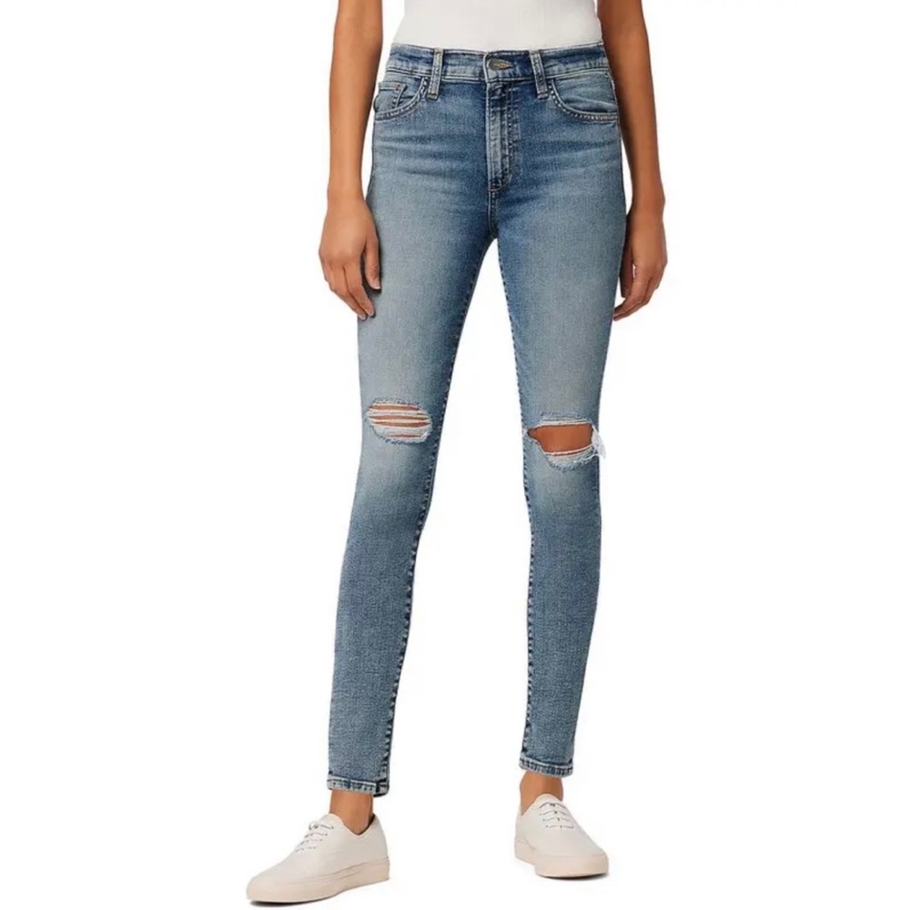 Joe's Jeans Women's The Charlie High Rise‎ Skinny Crop Distressed Blue Jeans 25
